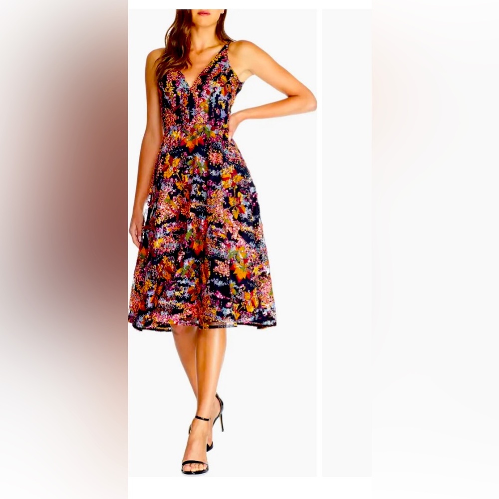 DRESS THE POPULATION Elisa Sequin Embellished
Embroidered Fit & Flare Dress